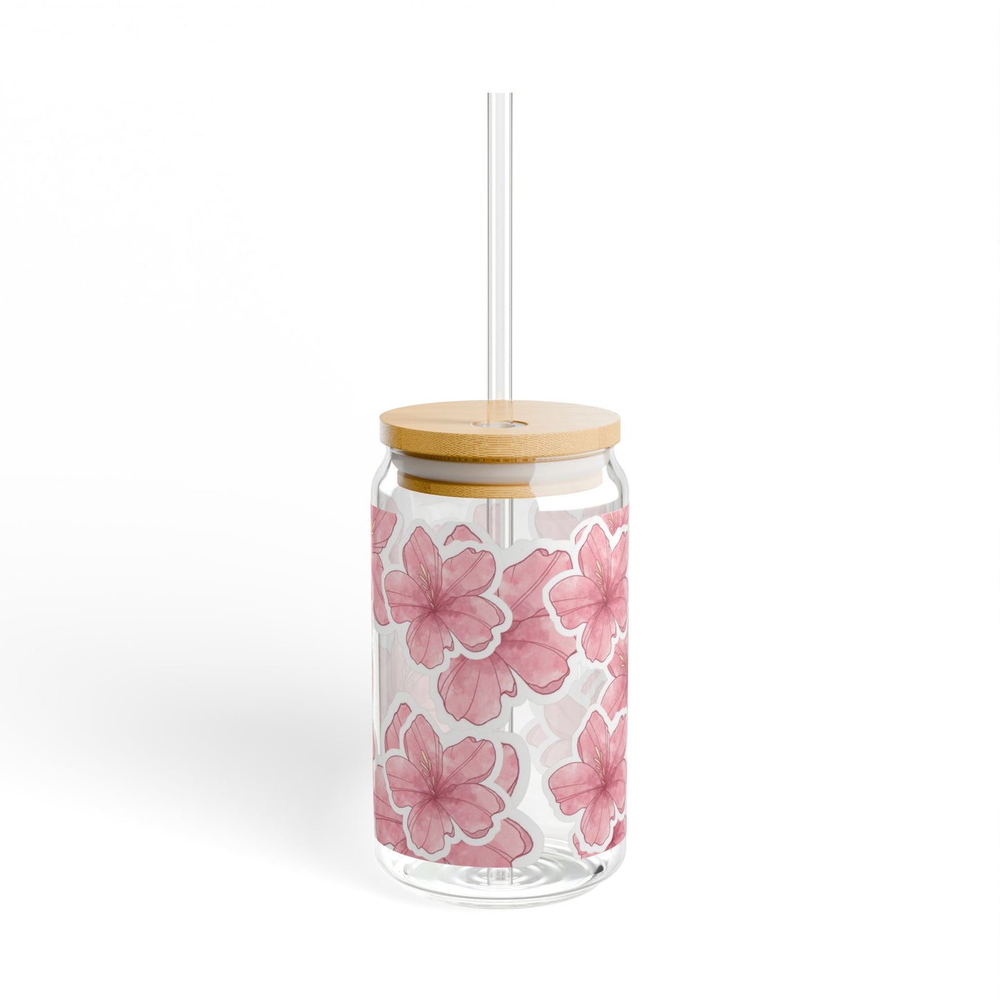 16oz Floral Glass Tumbler with Bamboo Lid & Straw.