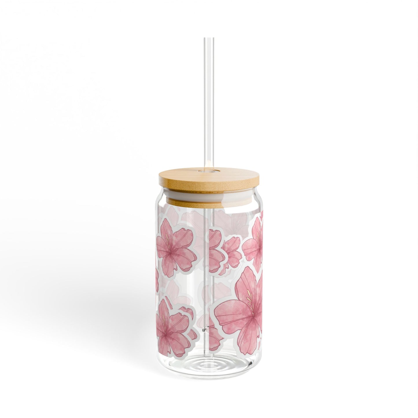 16oz Floral Glass Tumbler with Bamboo Lid & Straw.