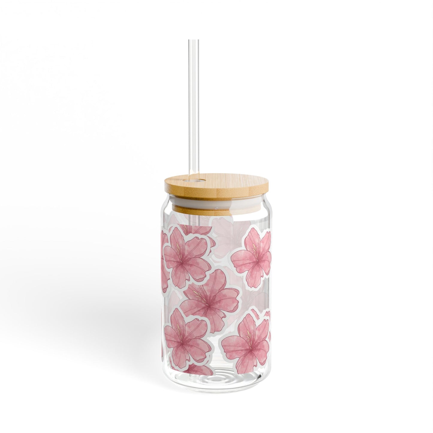 16oz Floral Glass Tumbler with Bamboo Lid & Straw.